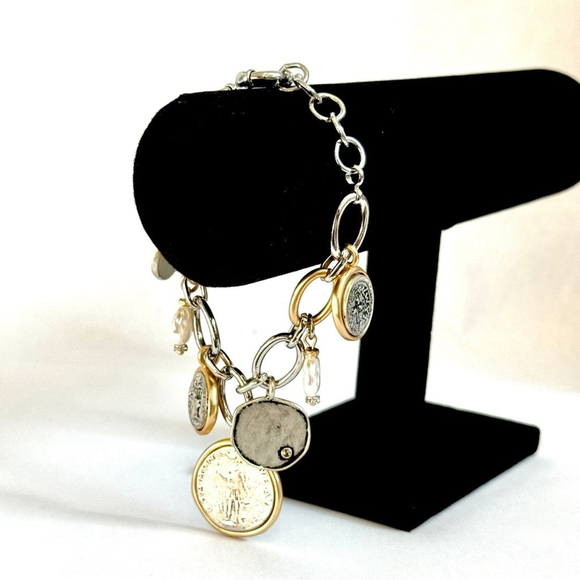CHICO’S | NEW Two-Tone Coin Contemporary Charm Bracelet - Picture 3 of 4